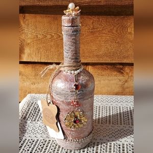 Mixed Media Hand Crafted Bottle Art-Cottage Core Decoration